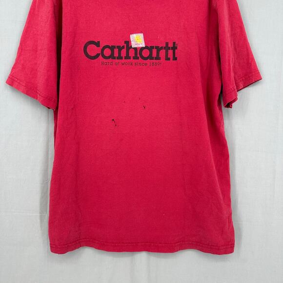 Vintage Carhartt Shirt Mens Large Red Graphic Tee Distressed Thrashed Workwear - Picture 5 of 7